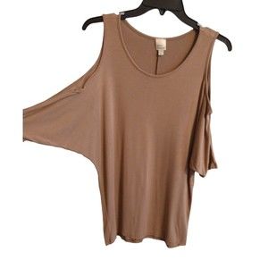 Cover stitched beige cold shoulder small top